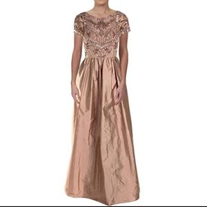 Beautiful Blush Adrianna Papell Long Silky Gown Embellished Top bridesmaid dress